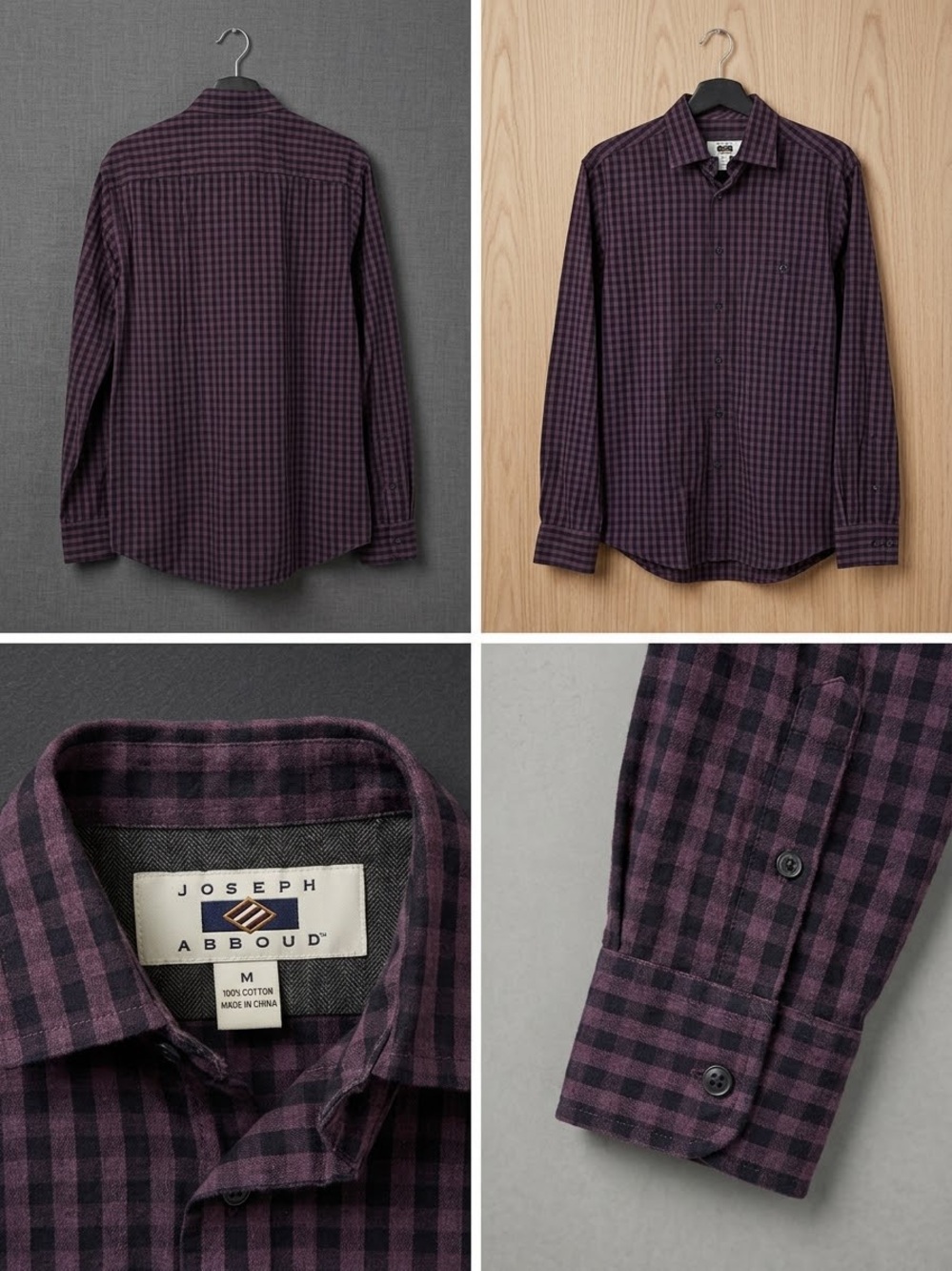 Joseph Abboud Purple and Black Checked Dress Shirt